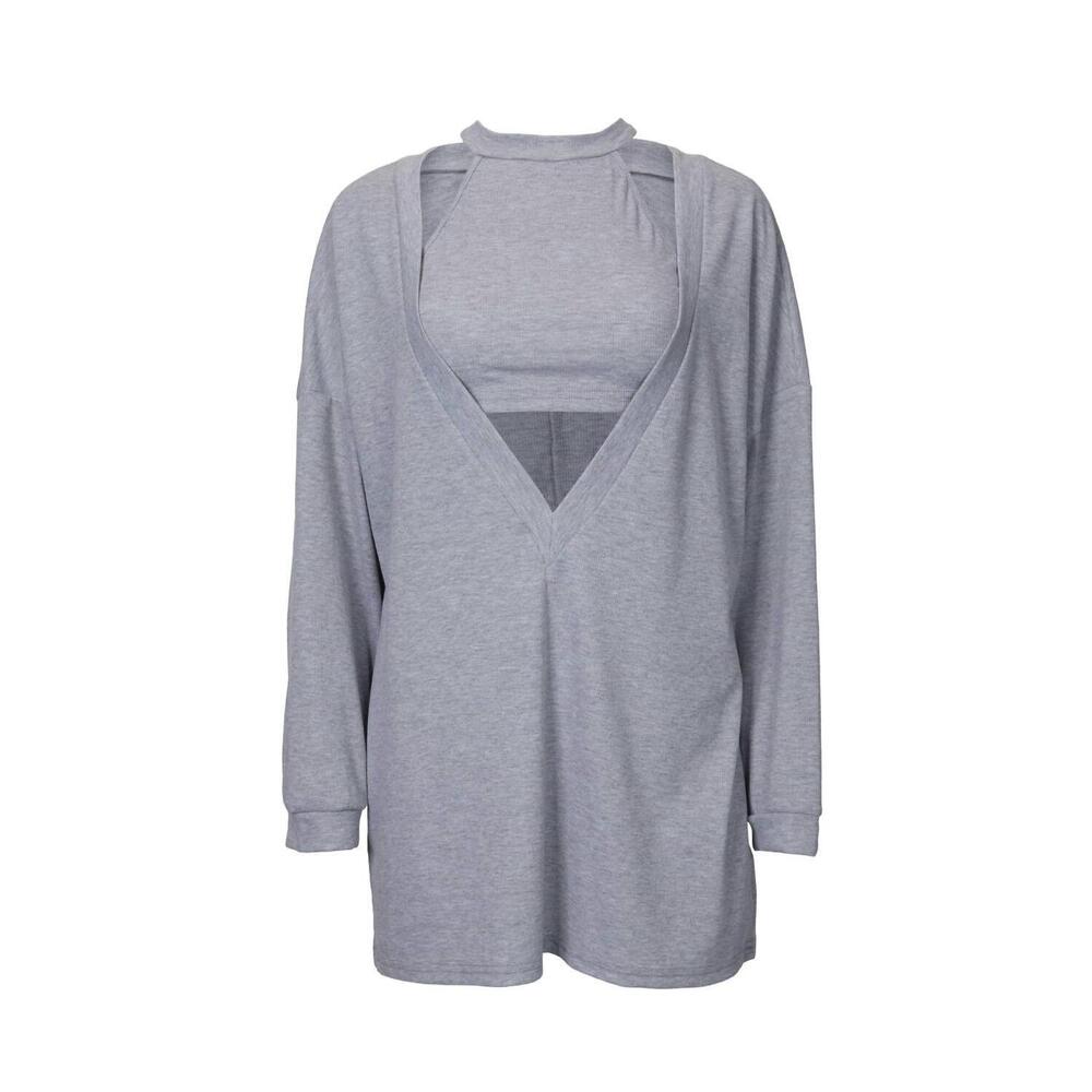 NEW ESLEY COLLECTION cropped tank and pullover two-piece set in light grey
